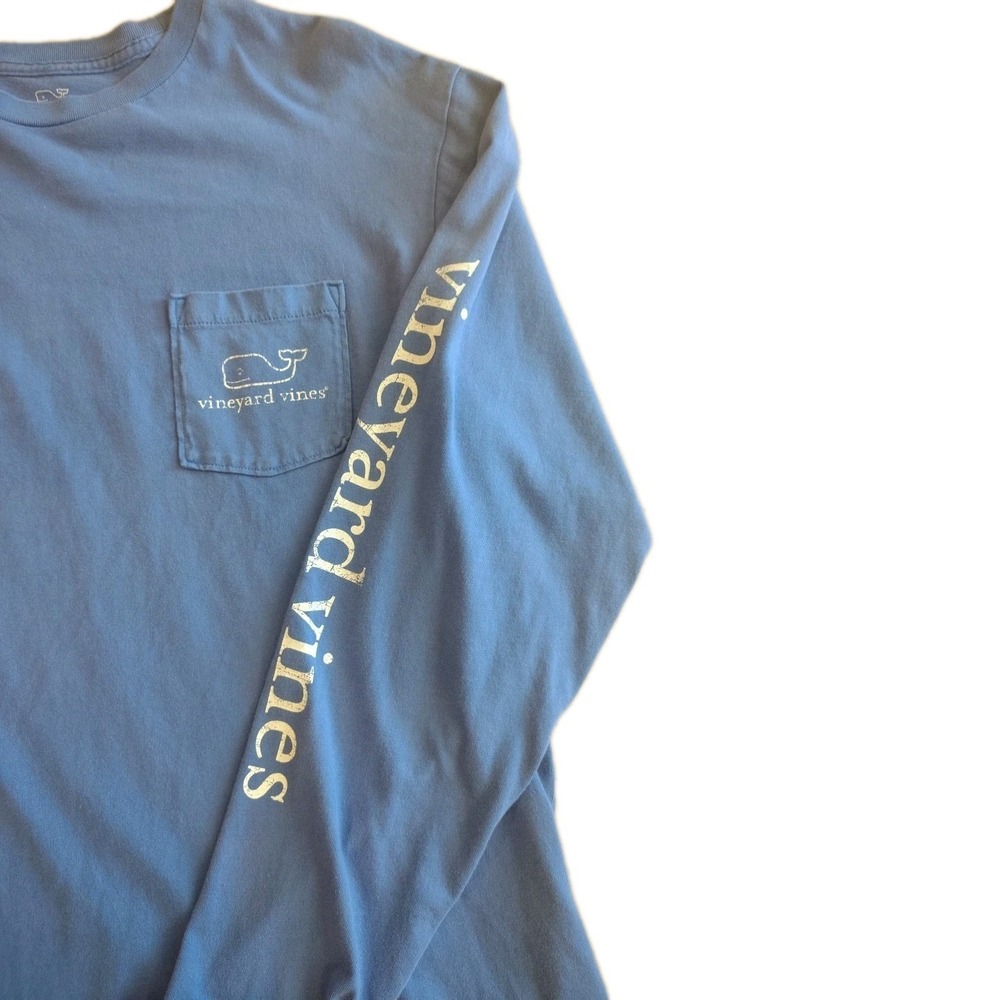 Vineyard Vines Mens Sz S Blue Long Sleeve Vintage Whale Logo Pocket T-Shirt A1 - Picture 3 of 10